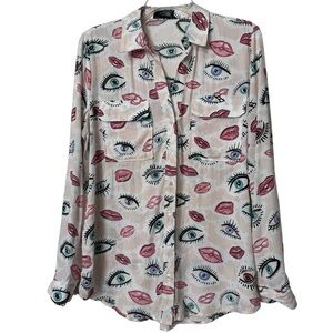 Milk & Honey Eye Print Button Down Blouse M